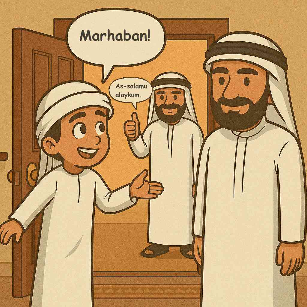 Ahmed greets the guest